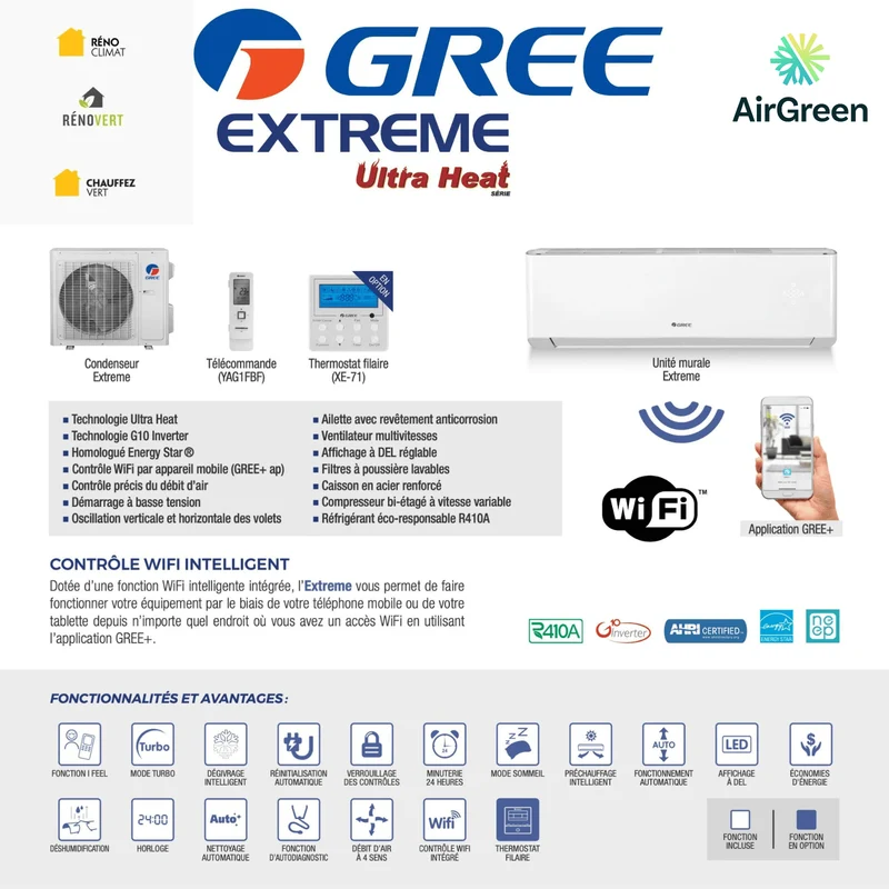 Thermopompe Murale GREE EXTRÊME de 9 000 BTU Montréal