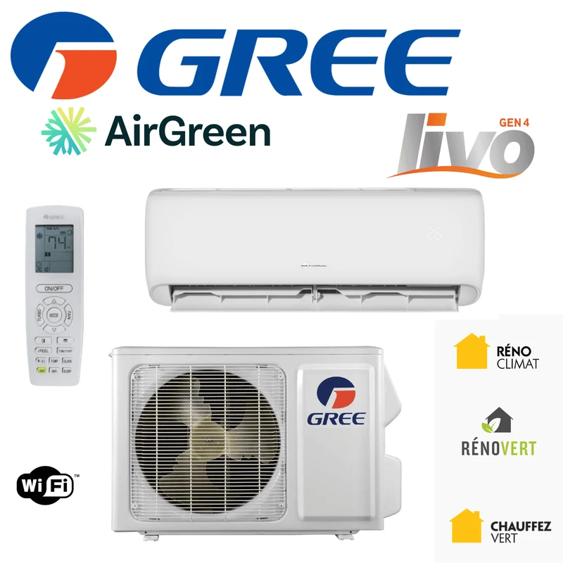 Thermopompe Murale Gree Livo Gen4 de 18 000 BTU | Montréal, Laval, Longueuil, Rive Sud et Rive Nord