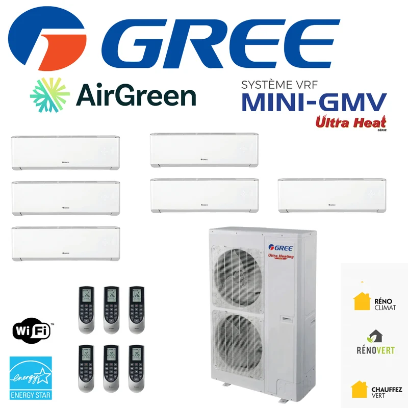 Système VRF | GREE Mini-GMV | 6-Zones | Compresseur 48 000 BTU | Montréal, Laval, Longueuil, Rive Sud et Rive Nord