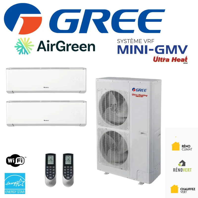 Système VRF | GREE Mini-GMV | 2-Zones | Compresseur 48 000 BTU | Montréal, Laval, Longueuil, Rive Sud et Rive Nord
