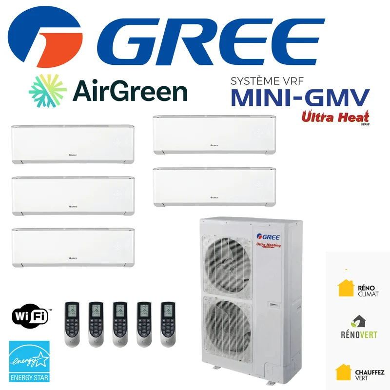 Système VRF | GREE Mini-GMV | 5-Têtes | Compresseur 36 000 BTU | Montréal, Laval, Longueuil, Rive Sud et Rive Nord