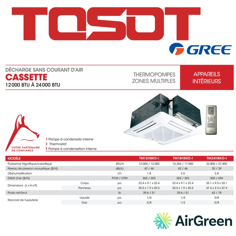 Cassette à Plafond Tosot de 18 000 BTU | Installation à Montréal, Laval, Longueuil, Rive Sud et Rive Nord