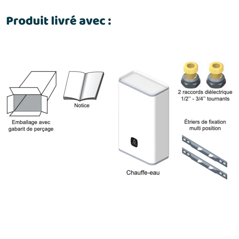 Chauffe-eau électrique plat Thermor Malicio 3 65 L multiposition