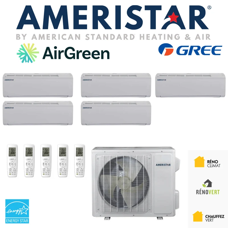 Thermopompe Murale 5-Zones Ameristar | Compresseur 42 000 BTU | Installation à Montréal, Laval, Longueuil, Rive Sud & Rive Nord