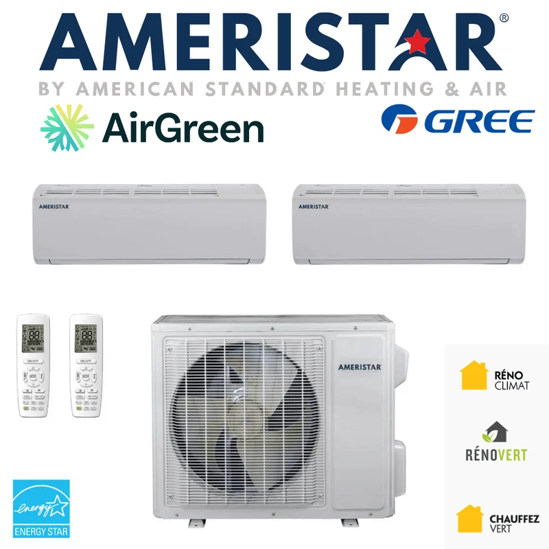 Thermopompe Murale DoubleZone Ameristar | Compresseur 30 000 BTU | Installation à Montréal, Laval, Longueuil, Rive Sud & Rive Nord