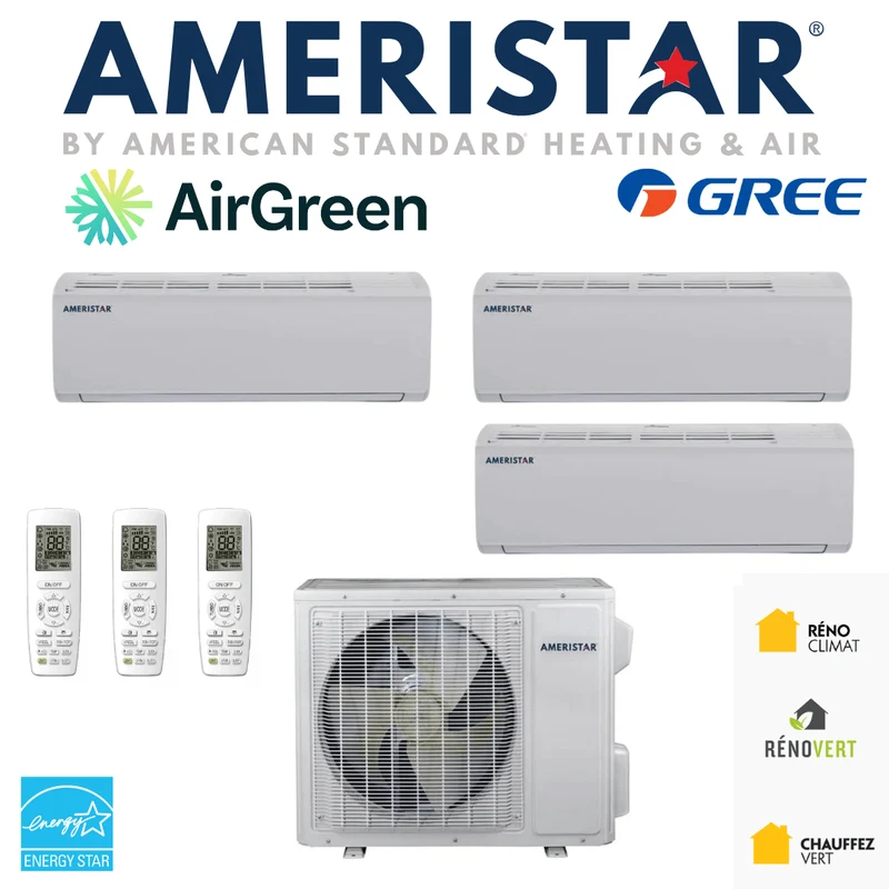 Thermopompe Murale TripleZone Ameristar | Compresseur 24 000 BTU | Installation à Montréal, Laval, Longueuil, Rive Sud & Rive Nord