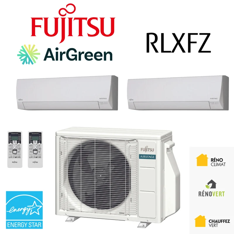 Thermopompe 2-Têtes Fujitsu RLXFZ | Compresseur 45 000 BTU | Montréal, Laval, Longueuil, Rive Sud et Rive Nord
