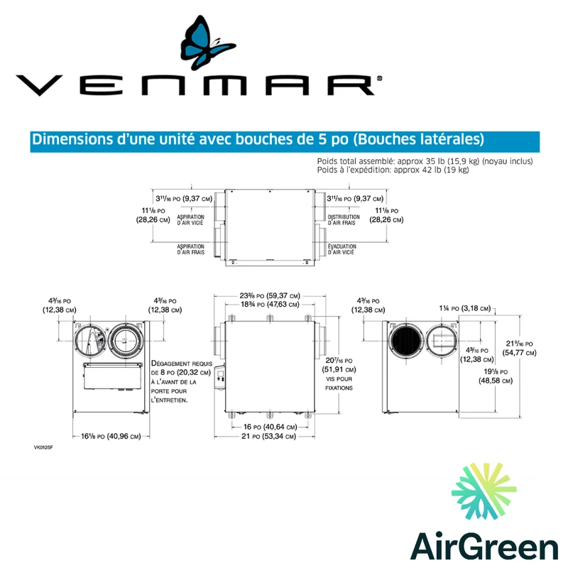 Échangeur d'Air VENMAR AVS® SÉRIE N A130H65RS Grand Montréal