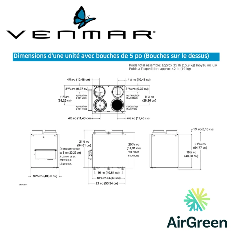 Échangeur d'Air VENMAR AVS® SÉRIE N A110H65RT Grand Montréal