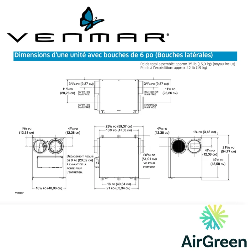 Échangeur d'Air VENMAR AVS® SÉRIE N A160H65RS Grand Montréal