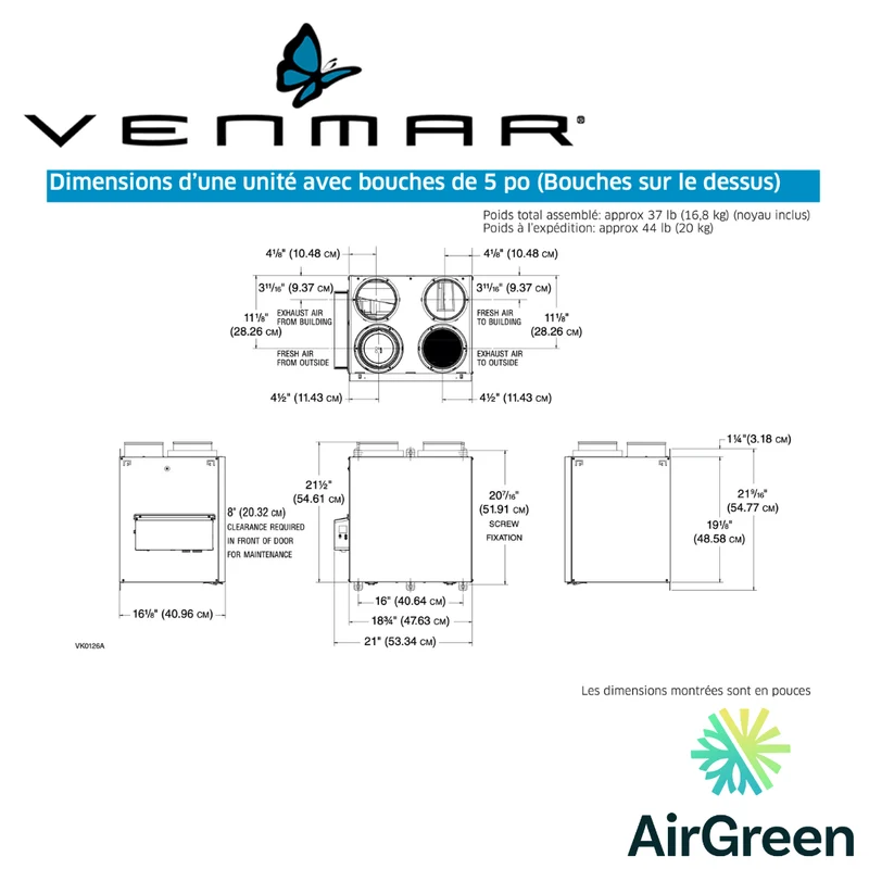 Échangeur d'Air VENMAR AVS® SÉRIE N A130E65RT Grand Montréal
