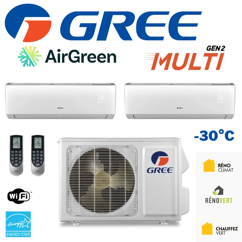Thermopompe Double Zone Gree Multi GEN2 Compresseur 18 000 BTU Montréal