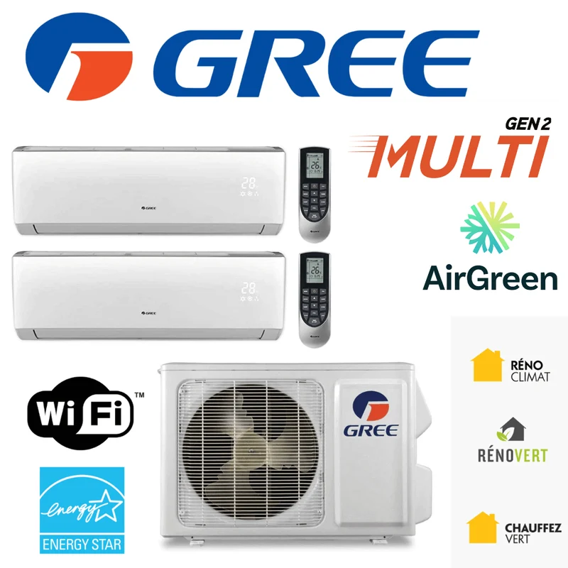 Thermopompe Double Zone Gree Multi GEN2 Compresseur 18 000 BTU Montréal