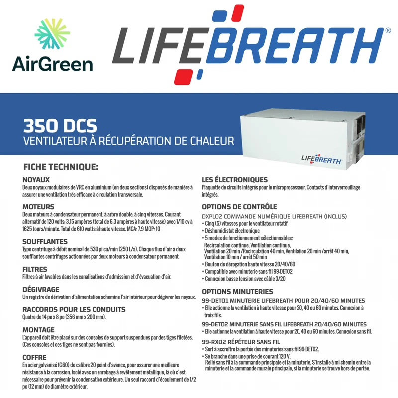 Échangeur d'Air LIFEBREATH 350 DCS Grand Montréal