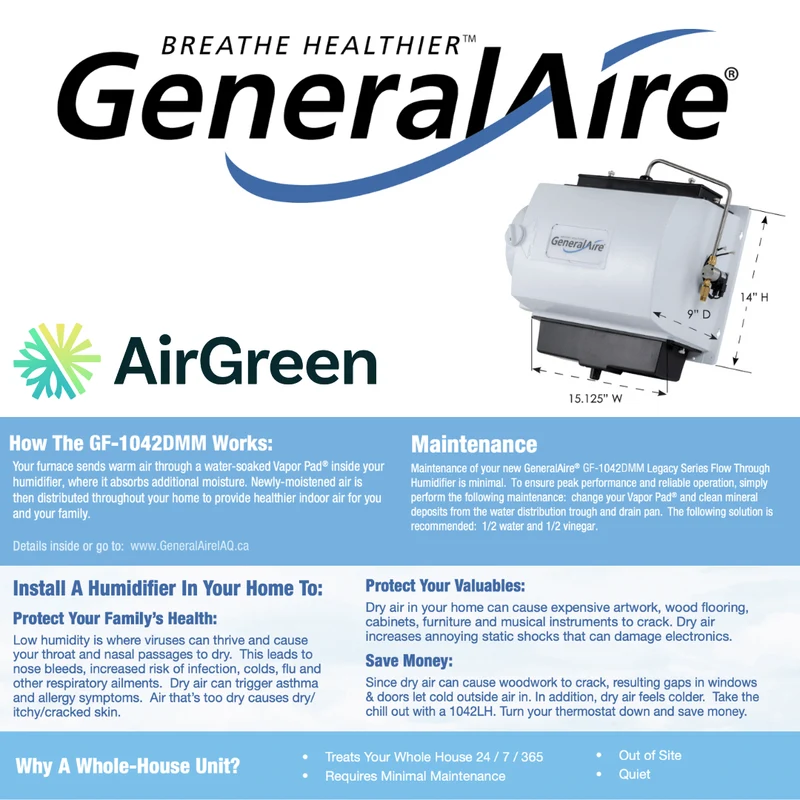 Humidificateur GeneralAire GF1042DMM | Installation à Montréal, Laval, Longueuil, Rive Sud et Rive Nord