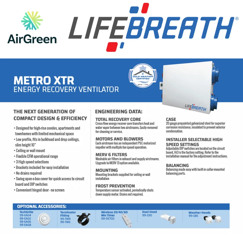 Échangeur d'Air LIFEBREATH METRO XTR Montréal, Laval, Longueuil, Rive Sud et Rive Nord