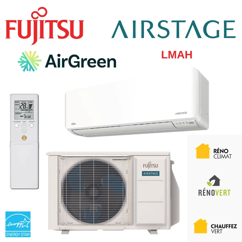 Installation Thermopompe Fujitsu LMAH de 9 000 BTU à Montréal, Laval, Longueuil, Rive-Sud et Rive-Nord