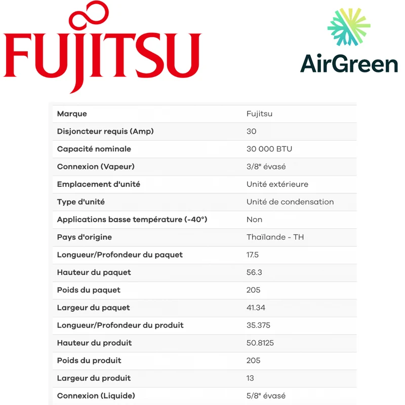 Thermopompe Murale Fujitsu RLXEH de 30 000 BTU Montréal, Laval, Longueuil, Rive Sud et Rive Nord