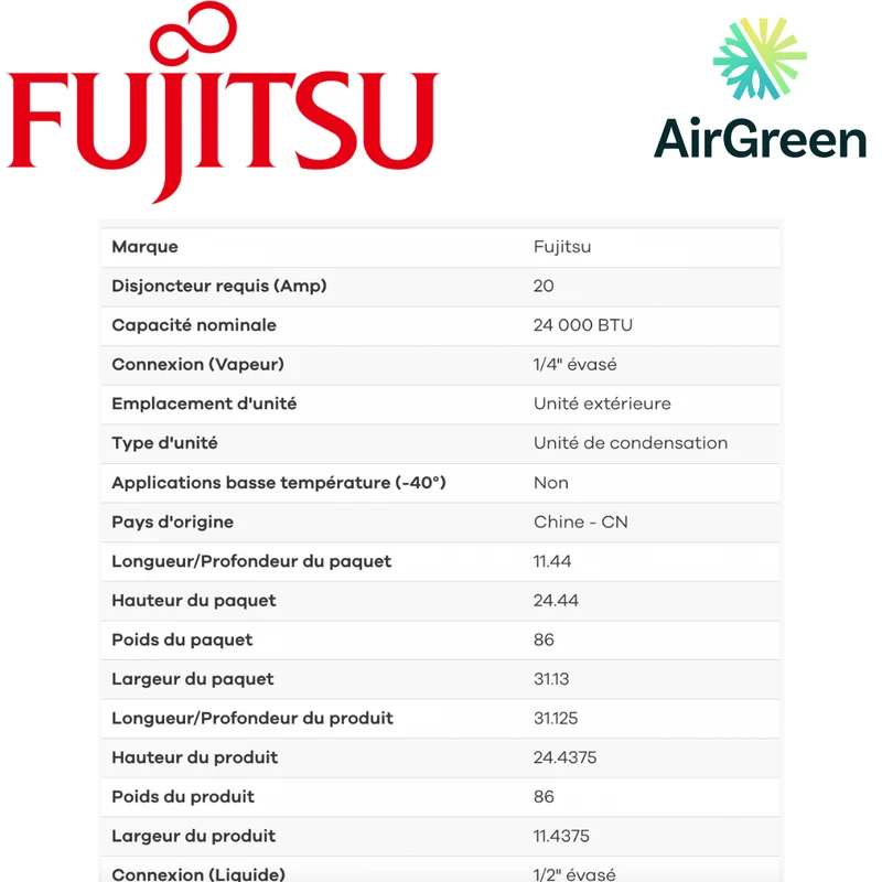 Mini Split Fujitsu RLB de 24 000 BTU à Montréal, Laval, Longueuil, Rive-Sud et Rive-Nord