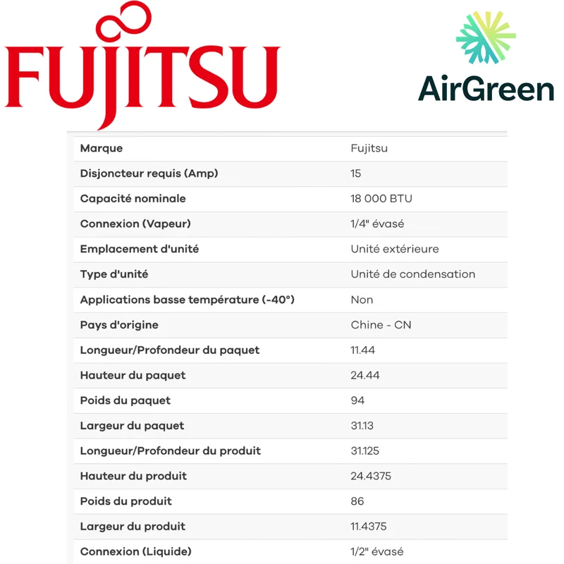 Thermopompe Murale Fujitsu RLB de 18 000 BTU à Montréal, Laval, Longueuil, Rive Sud et Rive Nord