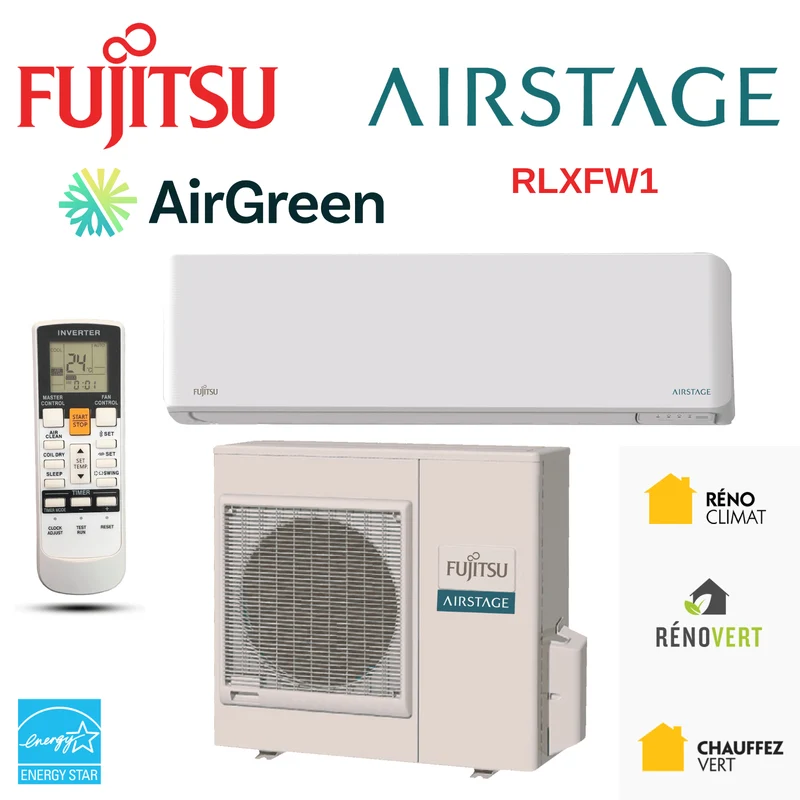 Installation Mini Split Mural Fujitsu RLXFW1 de 24 000 BTU à Montréal, Laval, Longueuil, Rive-Sud et Rive-Nord