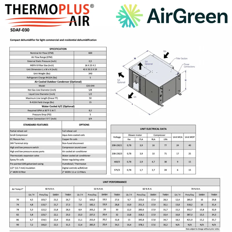 Déshumidificateur Commercial : SECARR SDA SDAF-030 de THERMOPLUS AIR