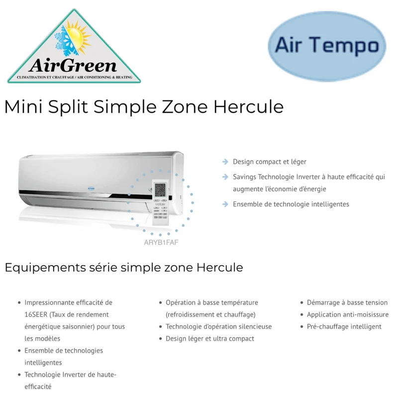 Thermopompe Murale Hercule 12 000 BTU