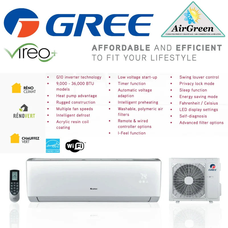 Thermopompe Murale GREE VIREO+ de 18 000 BTU (-20°C)
