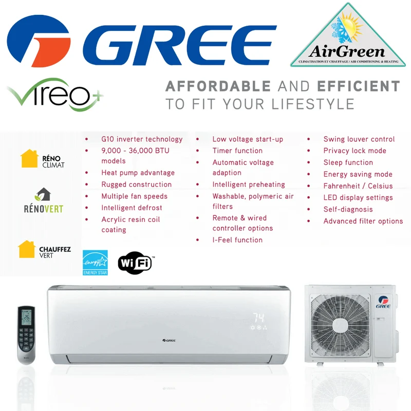 Thermopompe Murale GREE VIREO+ de 12 000 BTU (-20°C)