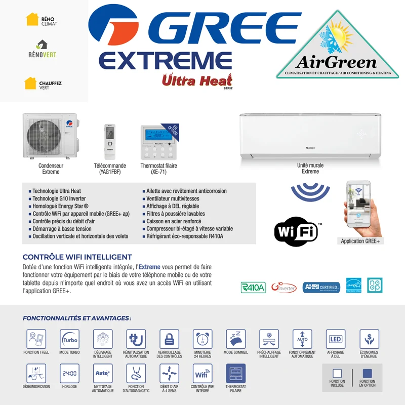 Thermopompe Murale GREE EXTRÊME de 12 000 BTU Montréal (-30°C)