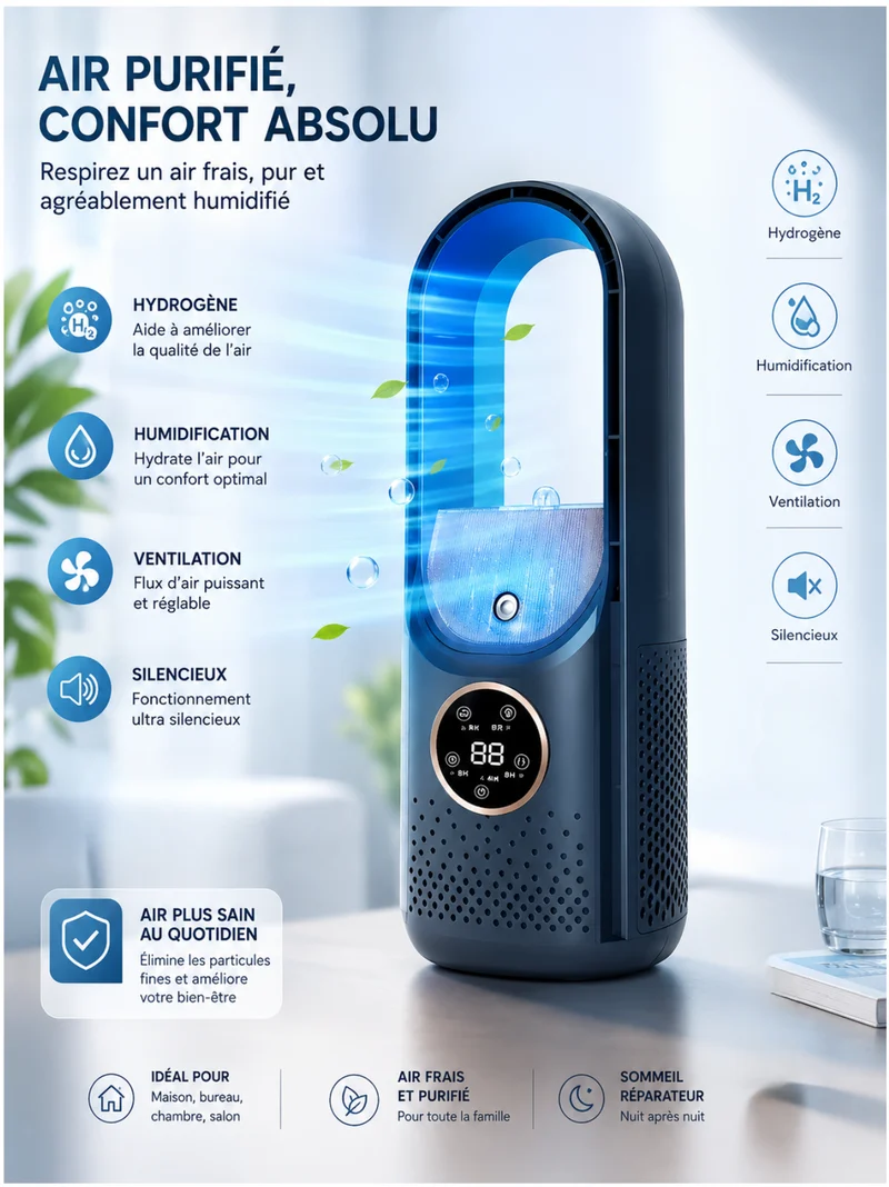 Mini Rafraîchisseur d'Air 3 en 1 – Ventilateur Brumisateur Portable USB