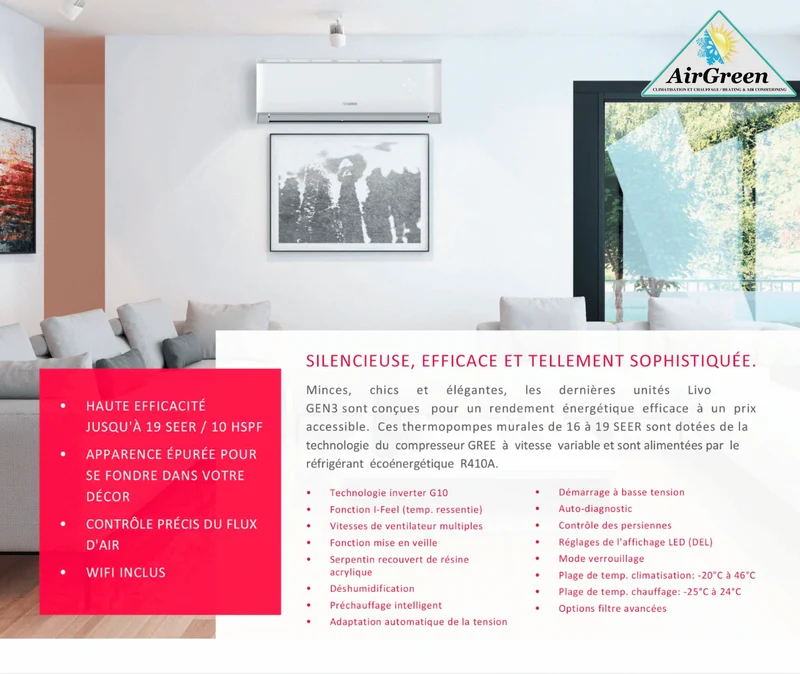 Thermopompe Murale GREE LIVO GEN3 de 18 000 BTU Montréal