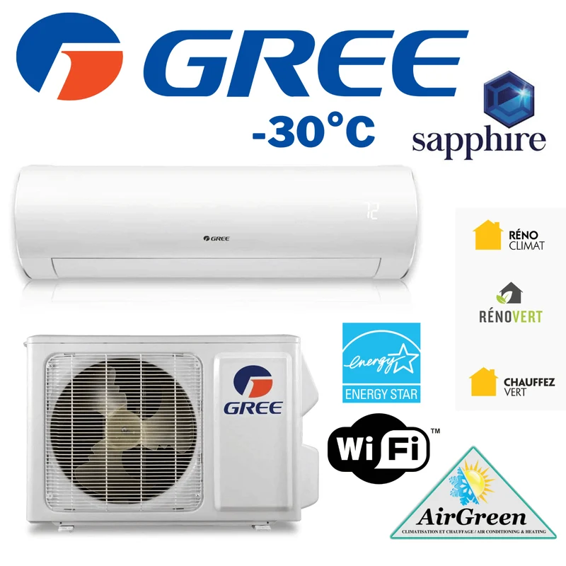 Thermopompe Murale GREE SAPPHIRE de 24 000 BTU Montréal (-30°C)