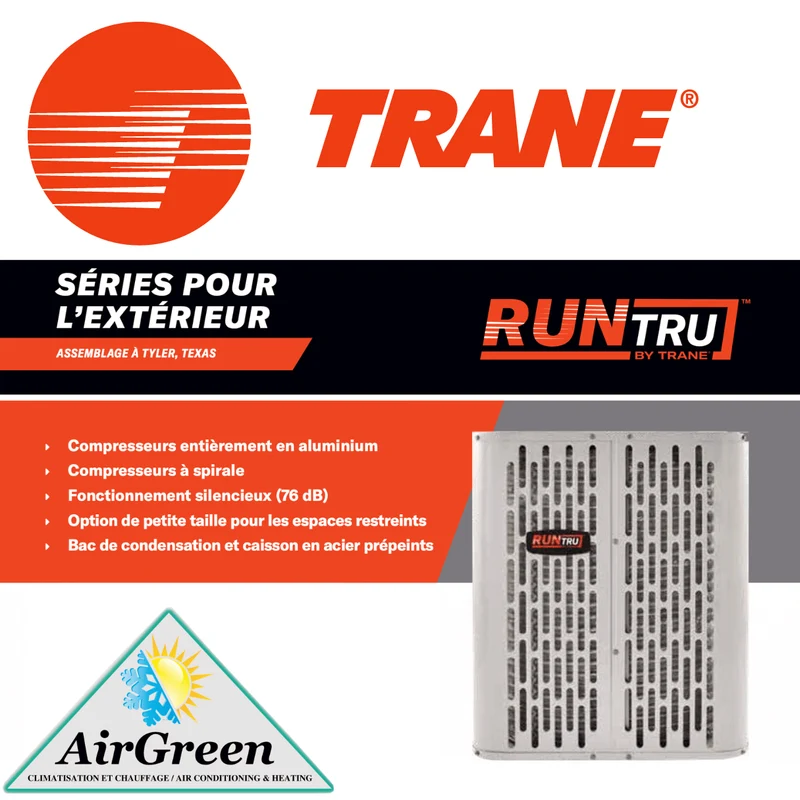 Thermopompe Centrale RunTru 14 SEER par TRANE de 5 Tonnes