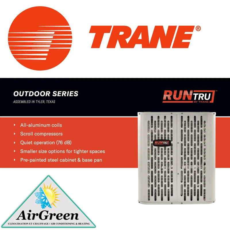 Thermopompe Centrale RunTru 14 SEER par TRANE de 1.5 Tonnes