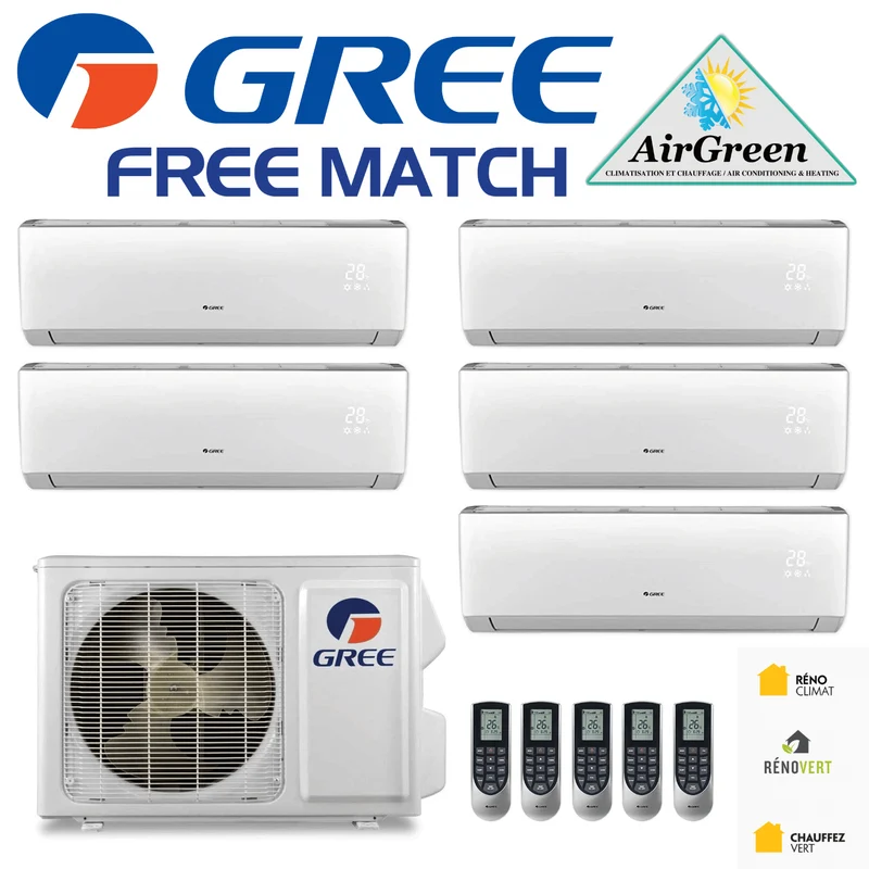Thermopompe Cinq Zone Gree Free Match Compresseur 42 000 BTU Montréal