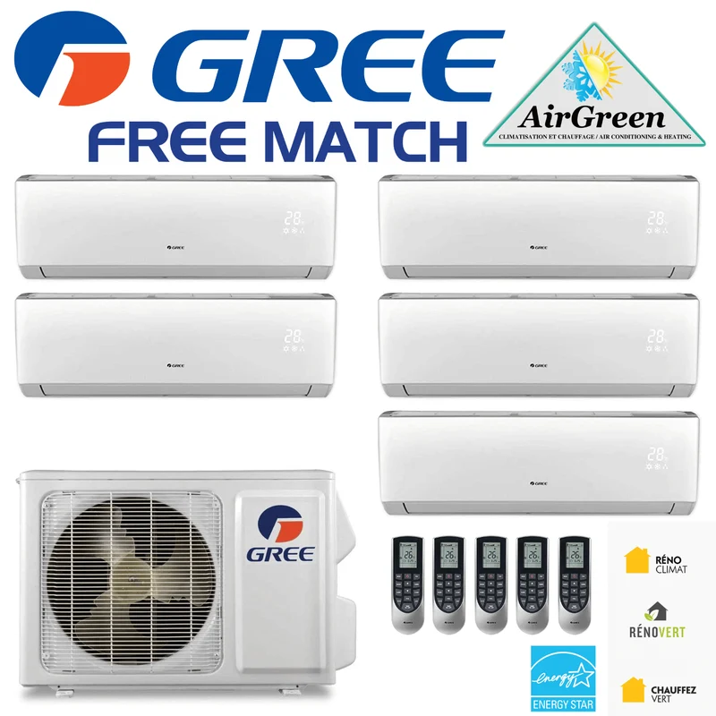 Thermopompe Cinq Zone Gree Free Match Compresseur 36 000 BTU Montréal