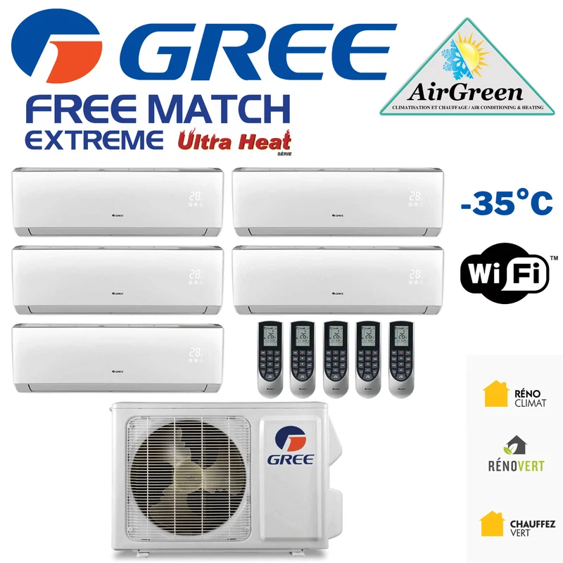 Thermopompe Cinq Zone Gree Free Match Extreme Compresseur 42 000 BTU Montréal