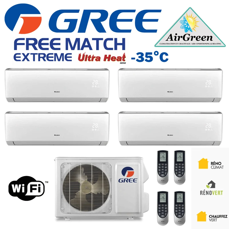 Thermopompe Quad Zone Gree Free Match Extreme Compresseur 36 000 BTU Montréal