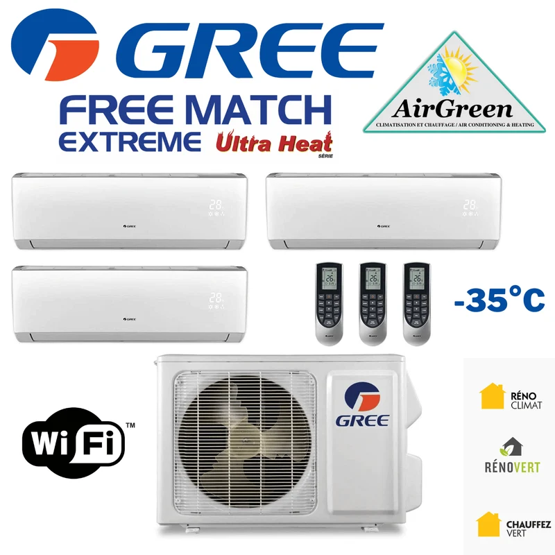 Thermopompe Triple Zone Gree Free Match Extreme Compresseur 42 000 BTU Montréal