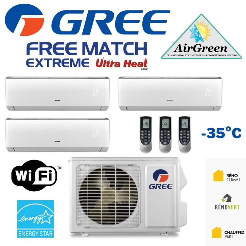 Thermopompe Triple Zone Gree Free Match Extreme Compresseur 24 000 BTU Montréal