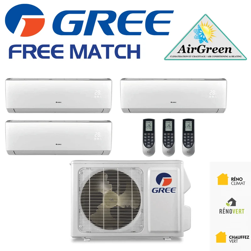 Thermopompe Triple Zone Gree Free Match Compresseur 42 000 BTU Montréal