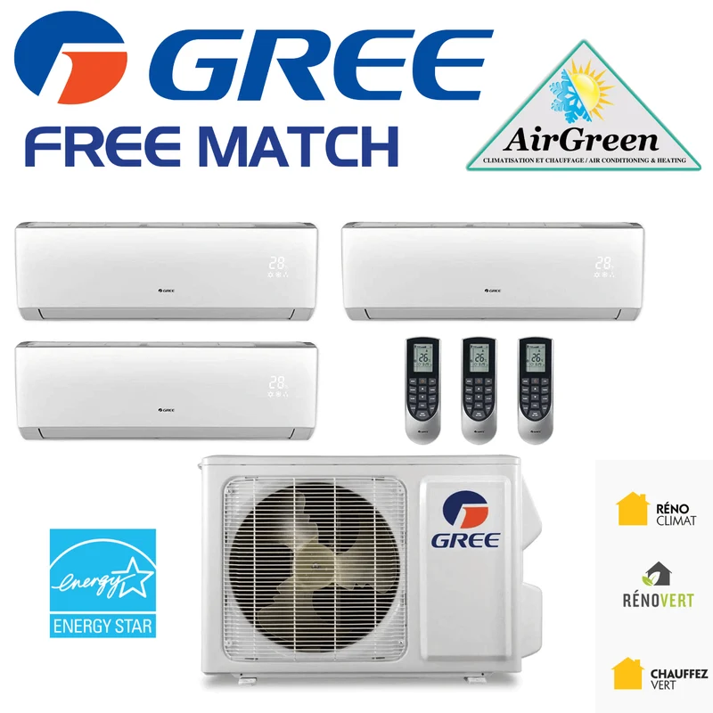 Thermopompe Triple Zone Gree Free Match Compresseur 24 000 BTU Montréal