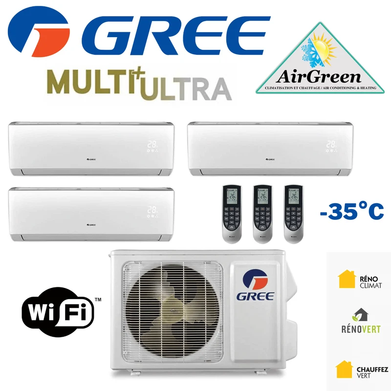 Thermopompe Triple Zone Gree Multi+ Ultra Compresseur 42 000 BTU Montréal