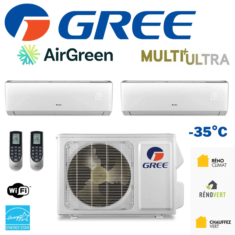 Thermopompe Double Zone Gree Multi+ Ultra Compresseur 36 000 BTU Montréal