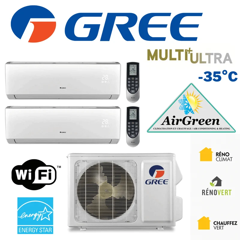 Thermopompe Double Zone Gree Multi+ Ultra Compresseur 18 000 BTU Montréal