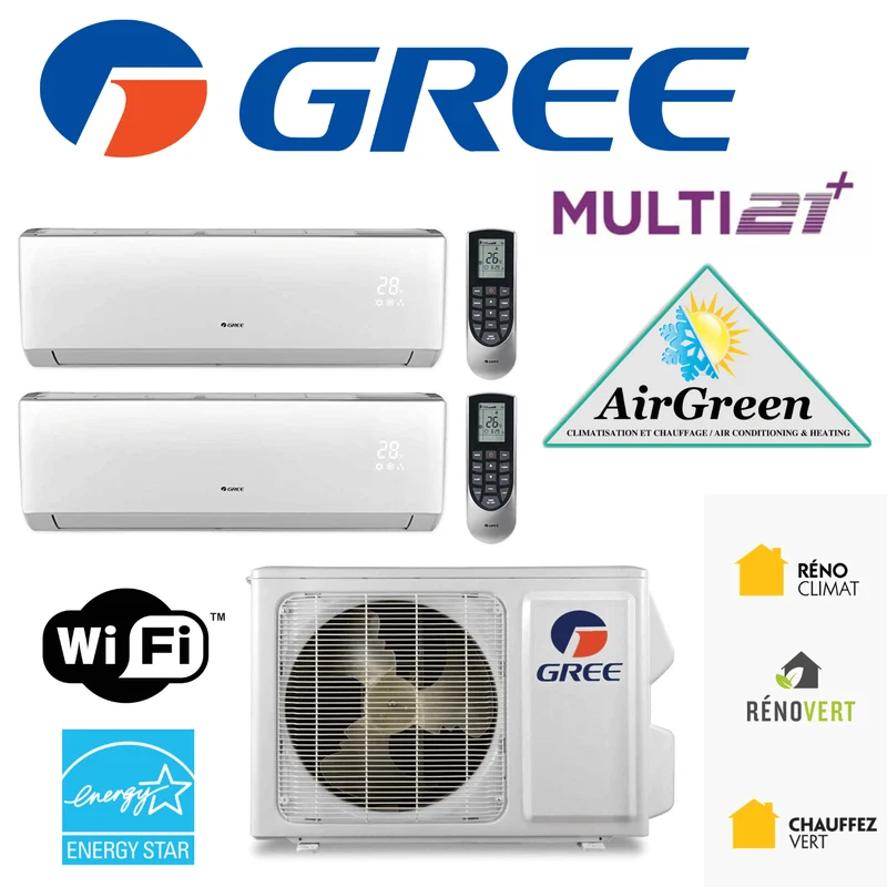 Thermopompe Double Zone Gree Multi21+ Compresseur 18 000 BTU Montréal