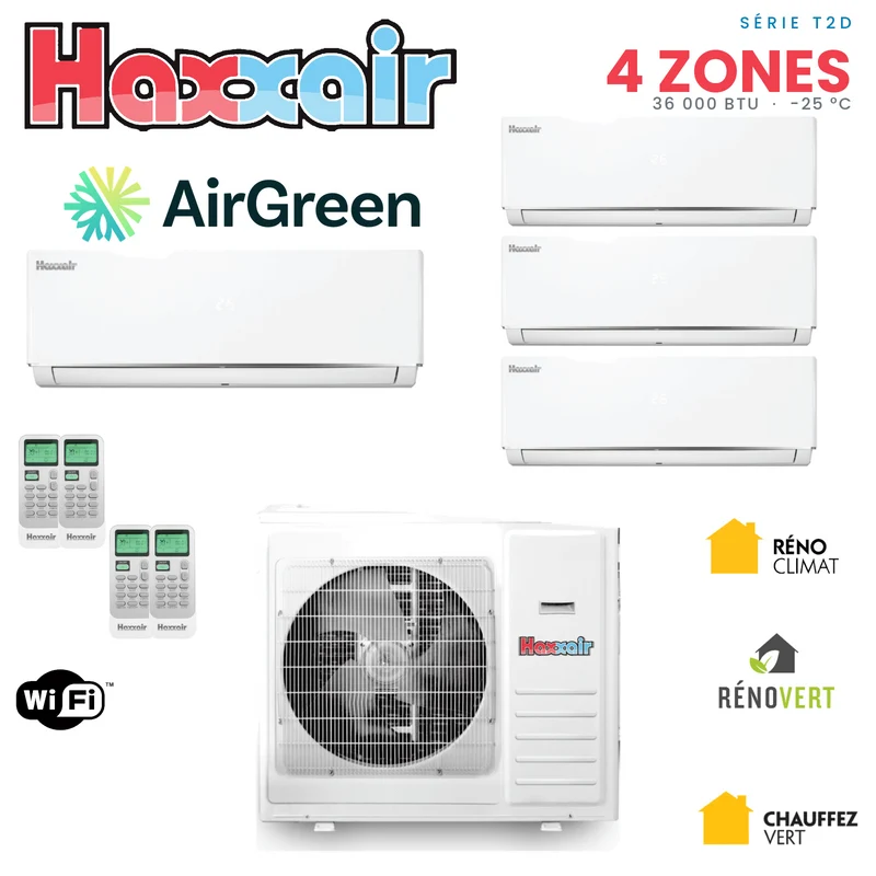 Thermopompe Quad Zone Haxxair T2D Compresseur 36 000 BTU Montréal