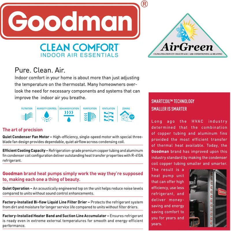 Thermopompe Centrale Goodman 14 SEER de 4 Tonnes
