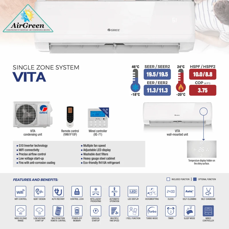 Thermopompe Murale GREE VITA de 12 000 BTU Montréal